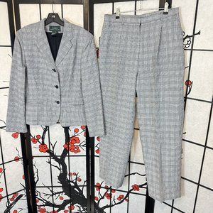 Lauren Ralph Lauren Gray Houndstooth Blazer & Pant Suit • Size 14